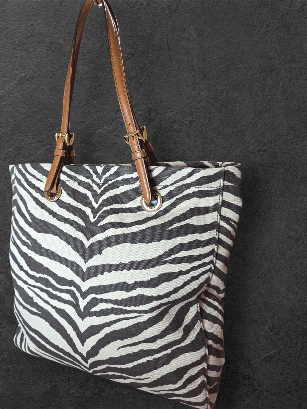 MICHAEL KORS Jet Set Zebra Print Jacquard North South Tote Bag Like New - Picture 7 of 11